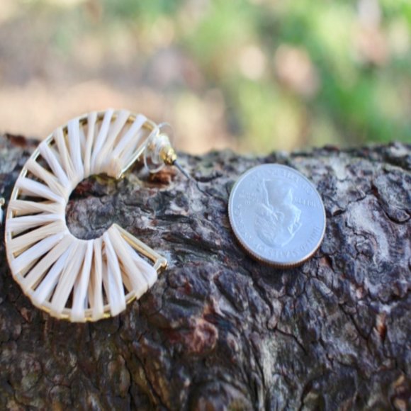 ANTHRO x BaubleBar Cream Boho Raffia Hoop Earrings - Picture 8 of 10
